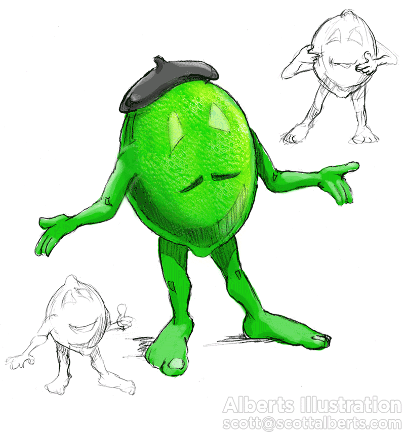 Character design sketches for a Lime, Alberts Illustration and Design