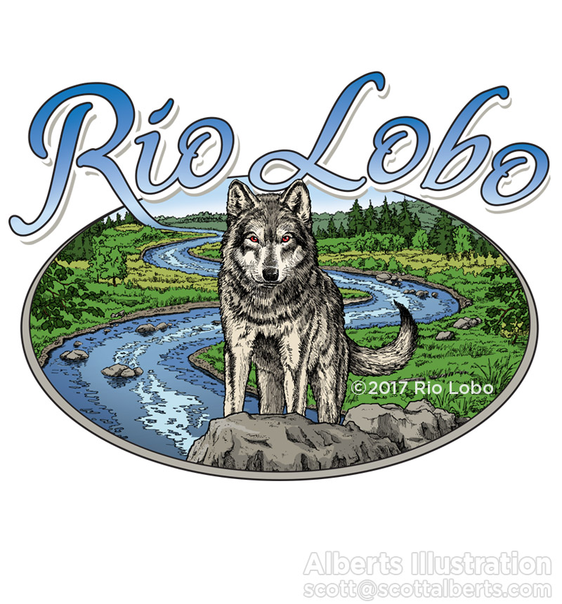 Logo Design Portfolio - Rio Lobo Logo - Alberts Illustration